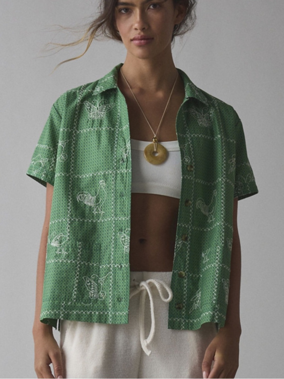 Urban Outfitters BDG Nash Embroidered Souvenir Short Sleeve Button-Down Shirt